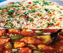 Vegetable Rice With Chicken Chilli Dry